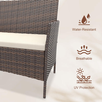 GarveeLife 4-Piece Patio Furniture Set, Rattan Outdoor Furniture with Upholstered Sofa, 2 Chairs & Coffee Table, Modern Conversation Bistro Set for Garden Backyard Porch (Gradient Brown and Beige)