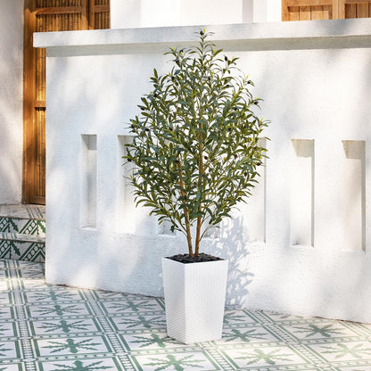 OAKRED Artificial Olive Tree 5FT Faux Olive Tree - Adjustable Branches UV Resistant with White Taper Planter and Pebbles - Faux Plants Indoor for Living Room, Office Decor and Bedroom