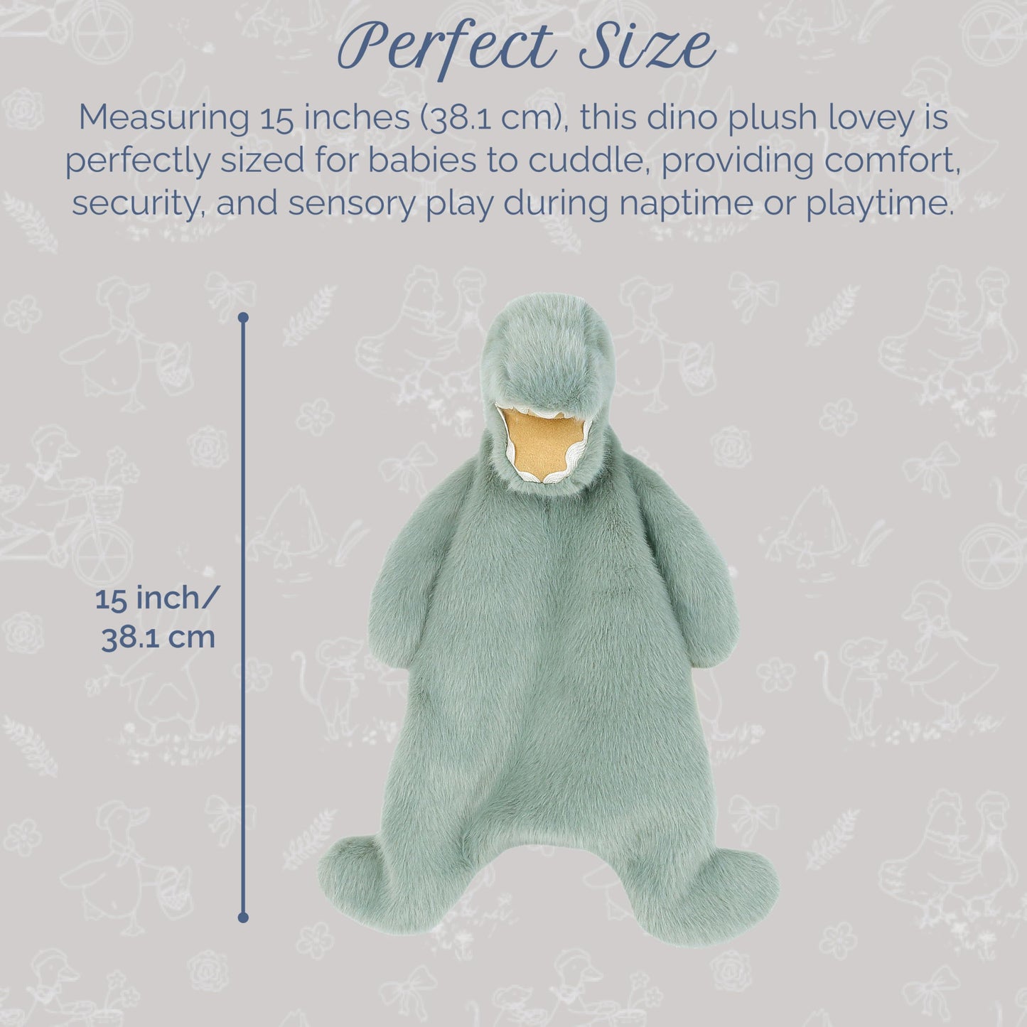 MON AMI Dino Plush Lovey for Babies – 15 Inches | Perfect Newborn Essential for Birthdays & Baby Showers | Soft Comfort Toy for Cuddles & Sensory Play