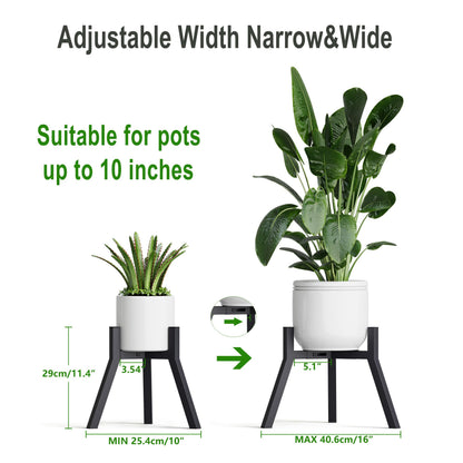 IRCPEN Adjustable Plant Stands Set of 2, Metal Small Plant Holder, Heavy Duty Stable Flower Holder Stand Rack for Various Pot Sizes Indoor Outdoor Corner Living Room Balcony Office Black PS-007BK-2