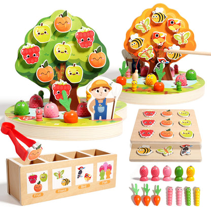 INIFEIDALA Montessori Toys for 2 3 4 Year Olds | Birthday Gifts for Boys & Girls, Wooden Educational Toddler Toys, Shape Sorting, Carrot Harvest & Magnetic Fishing Game – Fine Motor Skills Development
