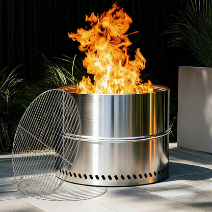HGD 20 Inch Smokeless Firepit with Grill, Portable Wood Burning Fire Pit for Camping & Backyard, Stainless Steel Outdoor Fireplace with Travel Bag, Easy Setup & Compact Storage - Foldable Design