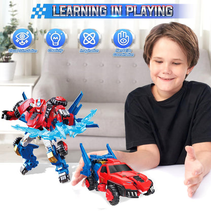 QUANTUM HEROES DINOSTER Transformable Robot 2 in 1 Raptor Bolt Wing, 8.66 inch, Transforming Robot Toy for Kids, Chariot Transforming Toy for Boys Girls 5 6 7 8 9 10 Years, Red Blue
