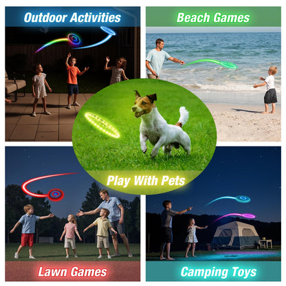 HYES 2 Pack Light up Flying Discs for Kids, 45 LEDs, 14 Lighting Modes, Rechargeable Glow in The Dark Flying Ring for Beach, Camping, Outdoor Game, Sport Toys for Teens Boys Adult