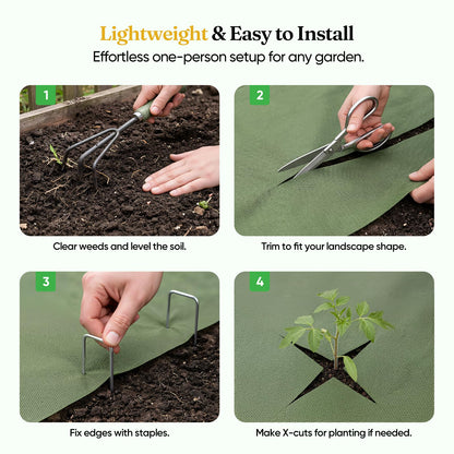 Grenebo Weed Barrier Fabric, 4FT x 100FT, Non-Woven Landscape Fabric, Easy to Cut & Fray-Resistant, Breathable & Permeable, Landscaping Fabric with 30 Stakes, for Gardens, Flower Beds, Vegetable Plots