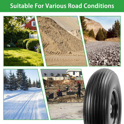 LTNICER 4.00-6 Flat-free Solid Tire and Wheel, 13" Wheelbarrow Wheels and Tires with 5/8" or 3/4" Bearings, 1.75" Centered Hub for Wheelbarrow/Wagon/Trolley/Garden Scooter Cart(2 PCS)