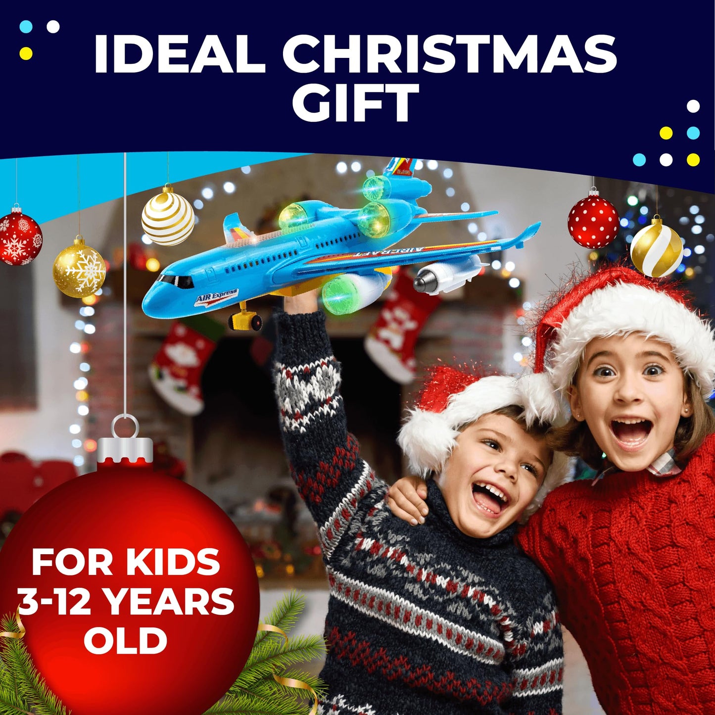 Toysery Airplane Toys for Kids, Bump and Go Action, Toddler Toy Plane with LED Flashing Lights and Sounds. Ideal for Boys & Girls 3-12 Years Old (Airbus A380) (Airplane)