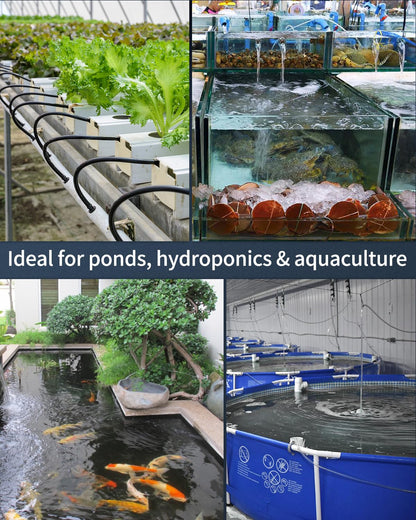Pawfly Pond Air Pump 500 GPH Outdoor Oxygen Pump for Fish Koi Ponds up to 3000 Gallons Adjustable Pond Garden Aerator Pump Kit with Airline Tubing Control Lever Valves Air Stones and Check Valves