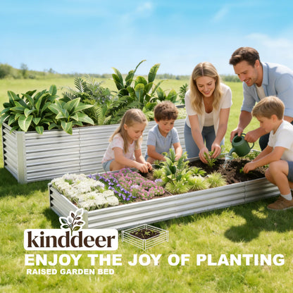 Kinddeer 8x4x2ft Metal Raised Garden Bed Kit, Large Raised Beds Outdoor, Rectangle Raised Flower Bed for Gardening,Galvanized Planter Box for Vegetables, Fruits, Flowers, Silver
