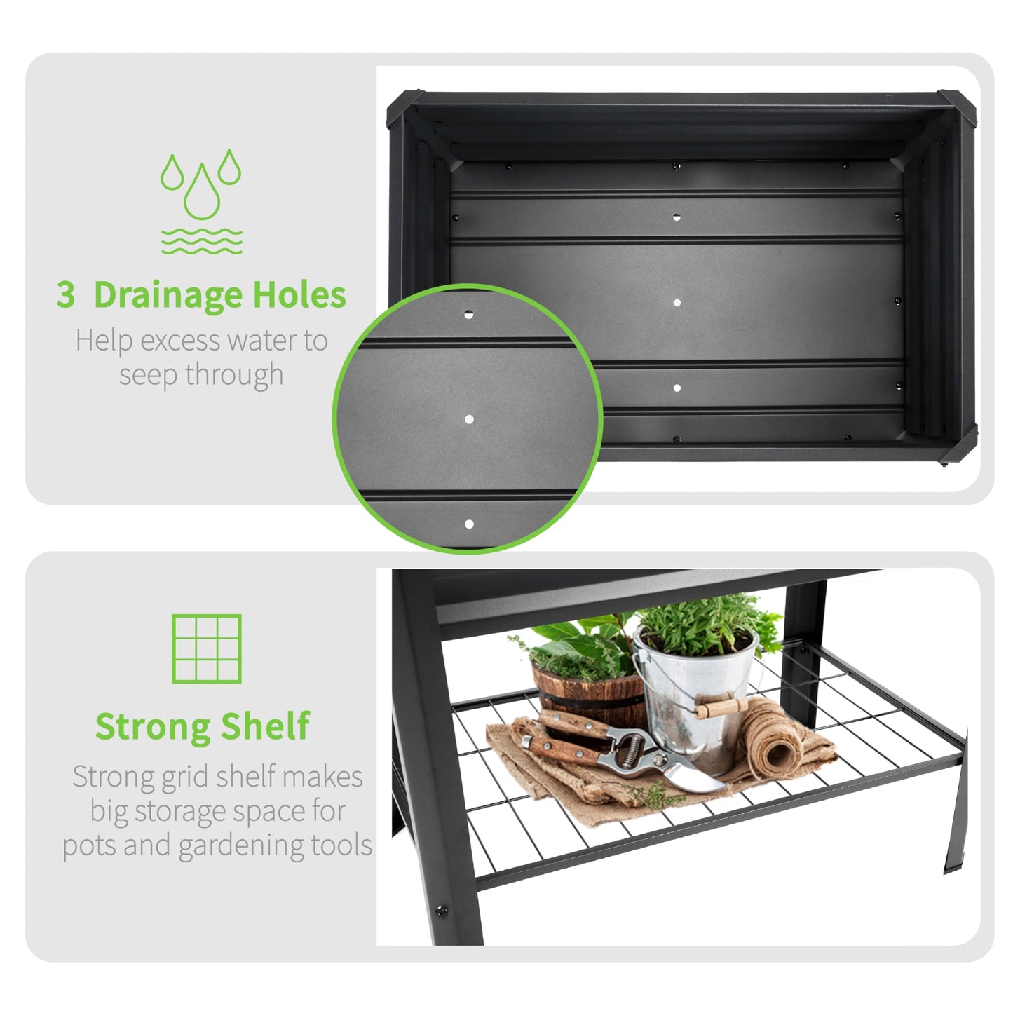 Veezyo Raised Garden Bed with Legs and Shelf, 2pcs 32"x20"x31.5" Elevated Metal Planter with Legs for Outdoor Vegetables and Herbs, Standing Raised Beds for Balcony, Patio, Lawn and Backyard
