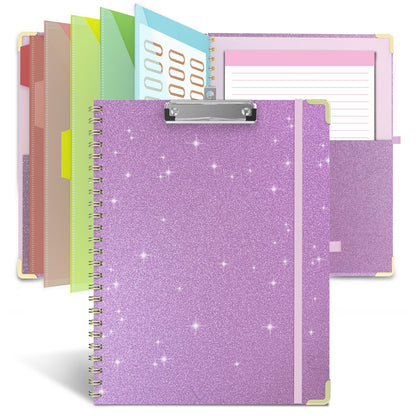 Clipboard Folio with Storage Clipboards Padfolio Notebook for Letter Size (11" x 8.5"), Clipboards with 10 Pockets and 5 Folders Nursing Teacher School Essentials (Purple)