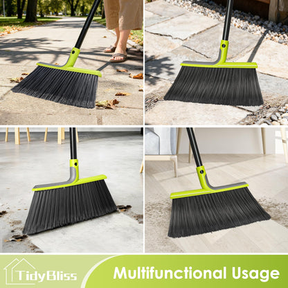 TidyBliss 2 Pack Outdoor Broom Heavy Duty, 56 inches Tall Commercial Soft Bristle Angle Brush for Sweeping Outside Patio Garden Porch Deck Shop Restaurant Garage House Lobby Hardwood Floors (Green)