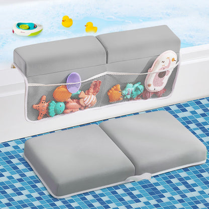 ILPEOD Bath Kneeler and Elbow Rest Pad Set, Thick Soft Quick Dry Bathtub Mat for Baby Bathing Time, Memory Foam With Toys Organizer, Gifts for Parents, Grey