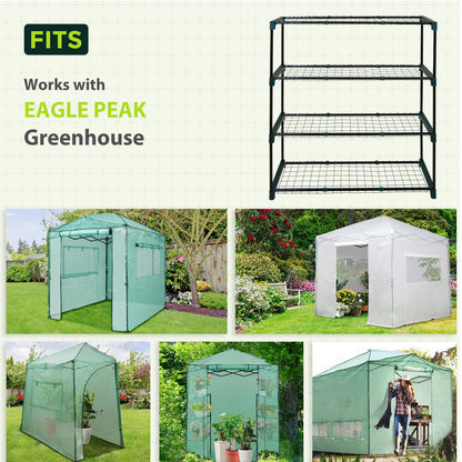 EAGLE PEAK Greenhouse Shelving Staging Double 4 Tier, Outdoor/Indoor Plant Shelves, 35"x12"x42", Green