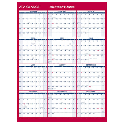 AT-A-GLANCE 2026 Erasable Calendar, Dry Erase Wall Planner, 12" x 16", Small, Vertical-Horizontal, Reversible, Compact (PM330B2826)