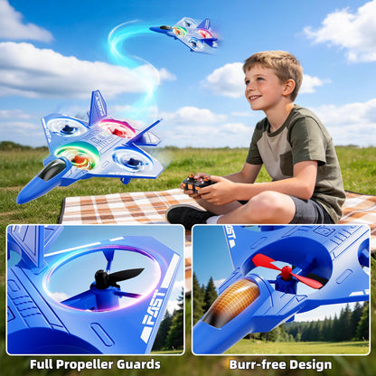 Remote Control Airplane Drone for Kids Ages 4-6-8-10-12, RC Plane Jet Drone with One Key Take Off-Landing, Headless Mode, 360° Flip for Kids Boys Beginners, Outdoor Flying Toys Birthday Gifts for Boys