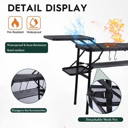 Nice C Camping Table, Compact Folding Table, Tailgate Grill Table, Outdoor Tables, Camping Tables That Fold Up Lightweight, with 4 Side Tables & Mesh Net for BBQ, Camping