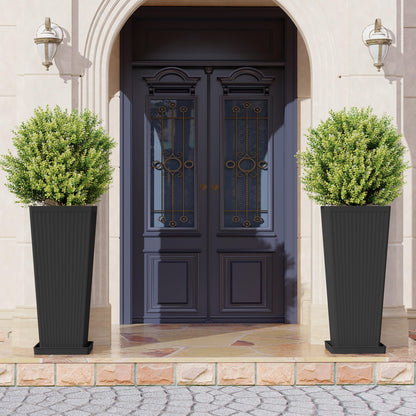 seethmi Tall Planters for Outdoor Plants Set of 2, 23.6" Large Taper Flower Plant Pots with Drainage Hole and Drainage Trays, Weather-Resistant Plastic planters for Patio, Porch, Garden, Black