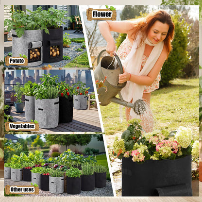 Yoojahow 8 Pcs 15 Gallon Potato Grow Bags Garden Planting Bag Vegetable Grow Bags with Flap and Handle Thickened Nonwoven Fabric Pots Thick Fabric Garden Containers for Potato Tomato Vegetables