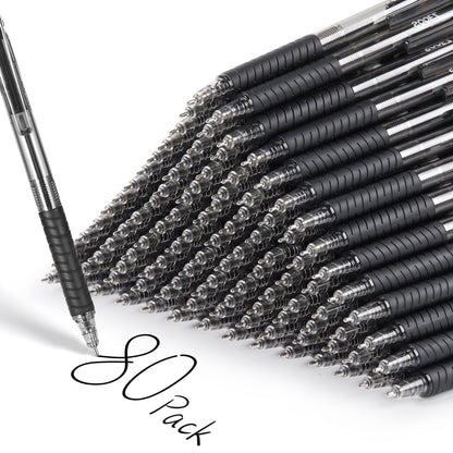 Sooez 80 Pack Pens Bulk, Ballpoint Pens with Soft Grip, Retractable Black Ink Pen, Medium Point 1.0mm for Note-Taking & Journaling, Smooth Writing No Bleed for Nurses Servers Teachers School Office