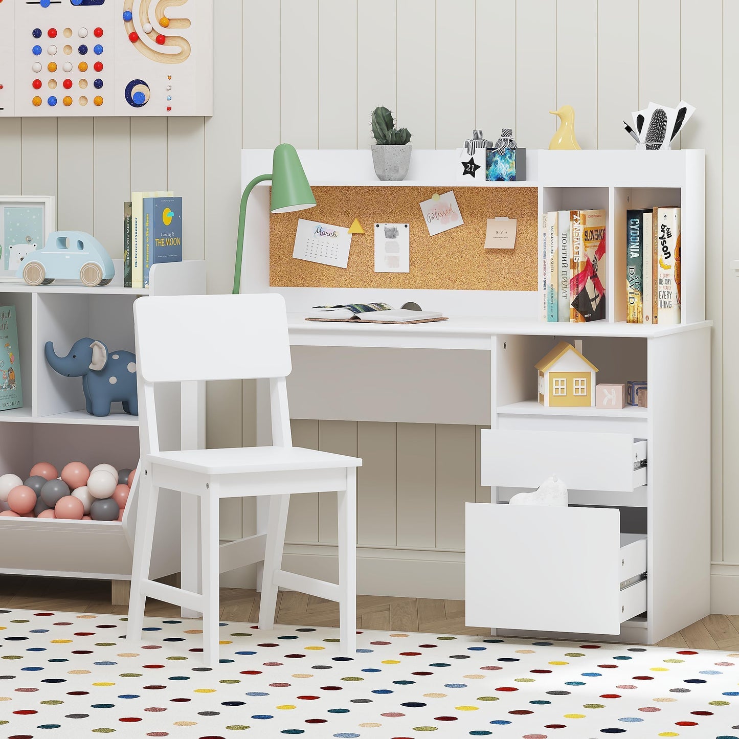 Spirich Kids Desk and Chair Sets, Kids Study Desk Set with Hutch and Storage, Children Wooden Study Table for 5-12 Years Old, Student Writing Table Computer Workstation