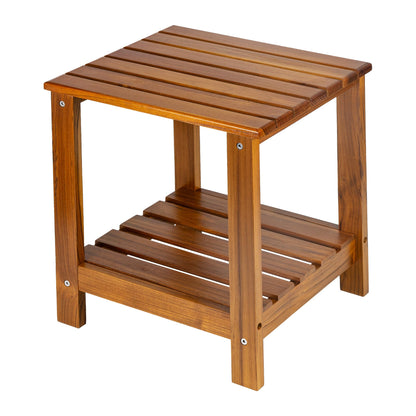 Utoplike Teak Side Table Outdoor, Patio End Table Double Layer, Wooden Coffee Accent Tables for Backyard, Garden, Bed, Living Room, Couch, Two-Tier