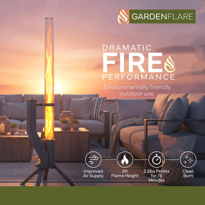 Gardenflare GARDENFLARE Stainless Steel Pellet Stove & Smokeless Firepit, Patio Heater for Ambiance - Wood Fire Pit for Patio, Fire Tube, Outside Backyard Bonfire & Outdoor Fireplace