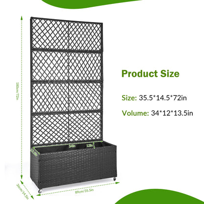 GENMOUS 72in/5.9ft Metal Raised Garden Bed with Trellis, Planter Box Trellis with Wheels for Vine Climbing Plants, Trellis with Drainage Holes for Flowers, Vegetables in Garden, Patio, Balcony （Black）
