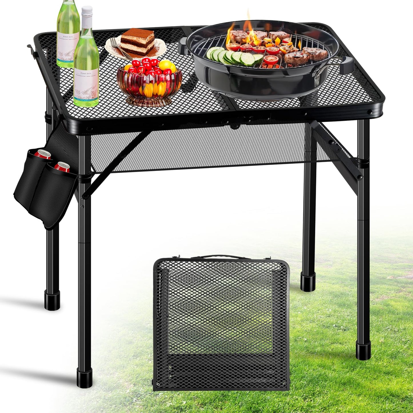 Ciavca Upgraded Folding Grill Table - Metal Portable Camping Table, 2 Height Adjustable Max 22", Lightweight Foldable for Outside BBQ 24"x15.8"