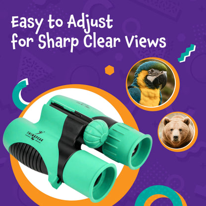 Think Peak Green Binoculars Science Toy for Kids Ages 3-12 Years - Real Compact Outdoor Adventure & STEM Educational Nature Hiking Explorer for Bird Watching, Camping Children’s Birthday Gift