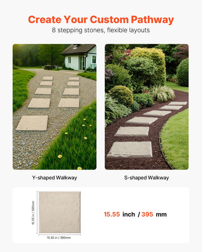 VEVOR Garden Stepping Stones, 8Pcs 15.5 x 15.5 in, Decorative Stepping Stones with Stakes, Weather-Resistant Plastic Pathway Pavers, Smooth Surface, Outdoor Walkway for Lawn Patio Landscape, Beige