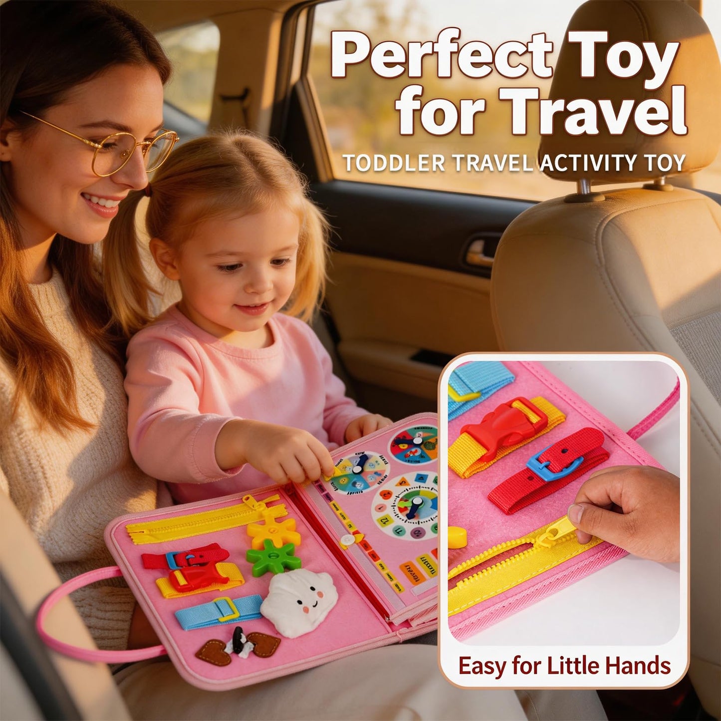 GiggleCraft Montessori Busy Board for Toddlers – Sensory Busy Book with Buckles, Zippers, Letters, Animals, Toddler Activities – Fine Motor Skills Development Learning for Boys Girls Travel Activity