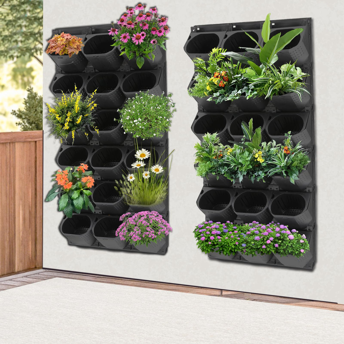Fulavorty 2pcs Wall Planter,Wall-Mounted Planter with 36 Pots,Outdoor Wall Planter System for Flowers,Herbs & Vegetables,Flower Pot Holder for Indoor Outdoor (Black)
