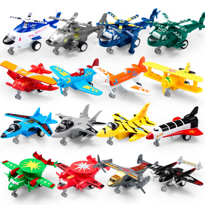 JOYIN 16 Pcs Pull Back Airplane Toys, Boys Plane Playset, Aircraft Incl Helicopter, Fighter, Bomber, Gifts for Toddler Kids 3+ Years Old, Treasure Box Toys for Classroom