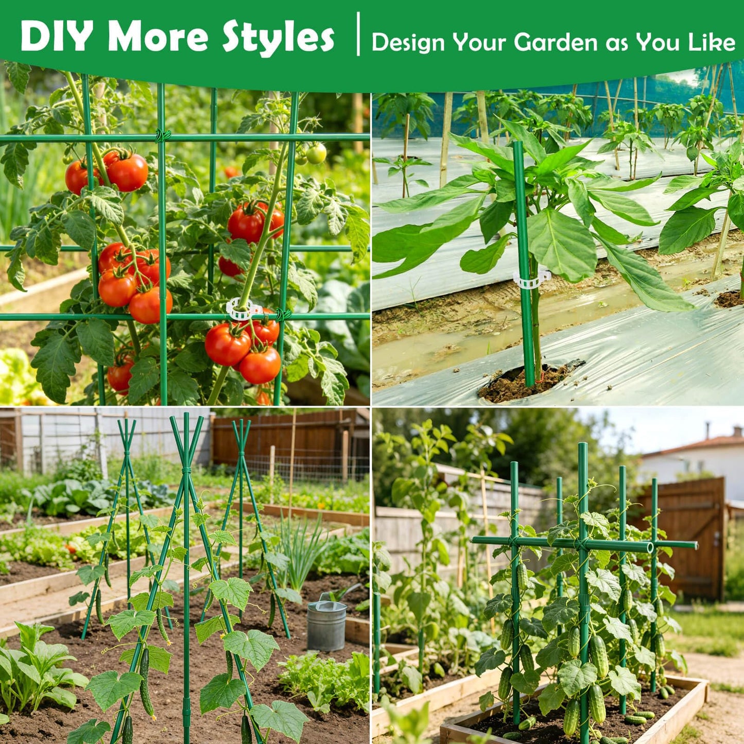 117 PCS Garden Stakes, Fiberglass Tomato Stakes, Garden Sticks with Accessories, 35 Sets DIY 4ft, 5ft, 6ft, 7ft Plant Stakes, Plant Sticks Supports for Indoor Outdoor Plants Tomato, Vegetables, Pepper
