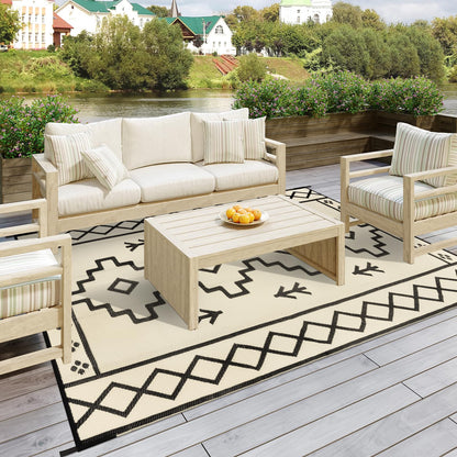 Uphome Outdoor Plastic Straw Rug, 6x9 ft, Reversible Waterproof, Tan Boho Patio & RV Camping Rug for Outside & Indoor Outdoor Use, 6'x9'