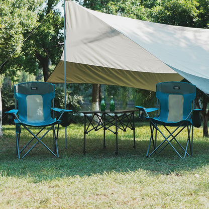 Camping Folding Chair Outdoor Lawn Portable Lightweight Camp Folding Chairs for Adult Outside with Cup Holder, Cooler Pouch & Side Pocket for Camping, Beach, Fishing, Sports or Tailgating Events, Blue