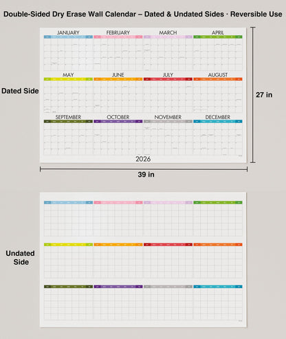 Dry Erase Wall Planner (27×39 in) – Double-Sided Reusable Yearly Planner with Undated Planning Board & 2026 Calendar Reference, Large Laminated Write & Wipe Wall Calendar for Home, Office, Classroom — Rolled Poster.