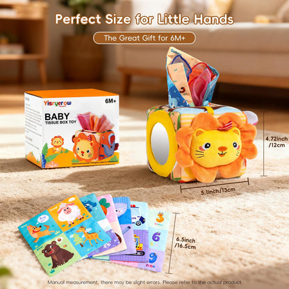 Baby Tissue Box Toy - Montessori Sensory Toys for 6-12 Months Infant, Baby Toys 6 7 8 9 Month - 1 Year Old with 6 Crinkle Tissues & 10 Scarves, Developmental Tissue Pulling Toy Boy Girl Birthday Gift
