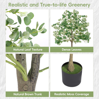 6ft Artificial Eucalyptus Tree, Realistic Faux Potted Plant with Plastic Nursery Pot, No Maintenance Indoor Decor for Home Office Living Room Floor Plant