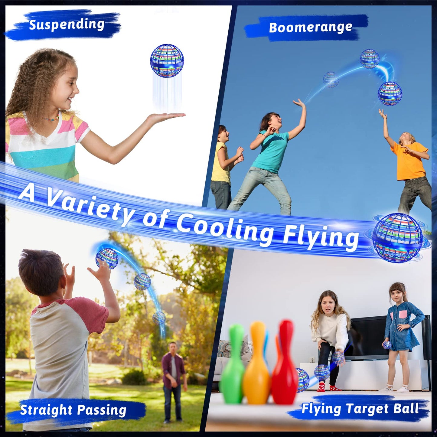semai Flying Orb Ball Toy 2025, 2 Pack Magic Cosmic Globe UFO Boomerang Hover Ball Fidget Spinner Mini Drone for Kids Age 6-8-13, Cool Toys Gift for 6 7 8 9 10+ Year Old Boys Girls Teens Outdoor Toys