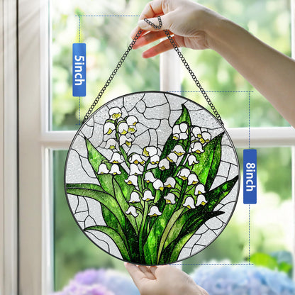 Lily of The Valley Flower Stained Glass Suncatcher, Stained Glass Window Hanging, 8 Inch Green Plants Suncatcher Decor, Gifts for Mother's Day, Mom Gift, Grandma Gift, Gifts Idea
