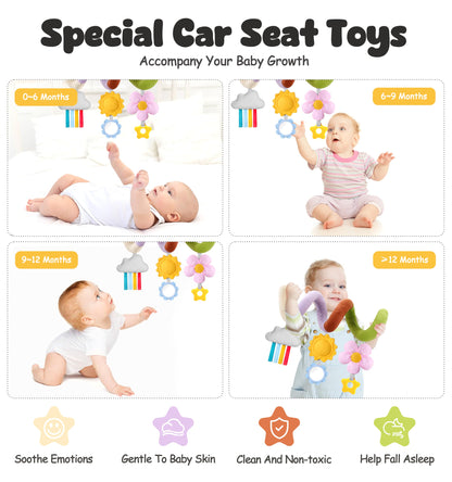 Stuffed Spiral Baby Car Seat Toys, Best Newborn Shower Gifts, Soft Infant Essentials Must Have Stroller Hanging Toys (Vibrant Nature)