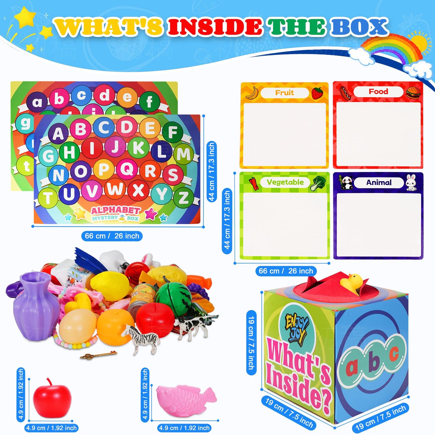 Enjoyjoy Mystery Box - 58 PCS Speech Therapy Materials Alphabet Toys Montessori Sensory, Preschool Learning Sorting Games with Mystery Boxes for Toddlers Ages 3-6, Ideal Christmas Birthday Gifts