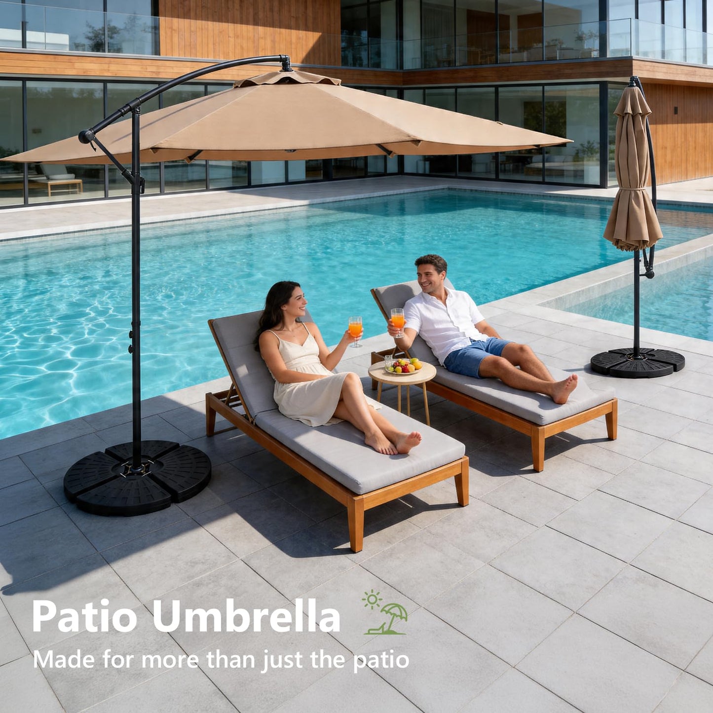 MAKE CHANGES 10FT Patio Umbrella, Cantilever Outdoor Umbrella with 360° Rotation & Tilt Adjustment, Offset Patio Umbrella with UV-Resistant Waterproof Canopy for Backyard, Pool, Garden, Khaki