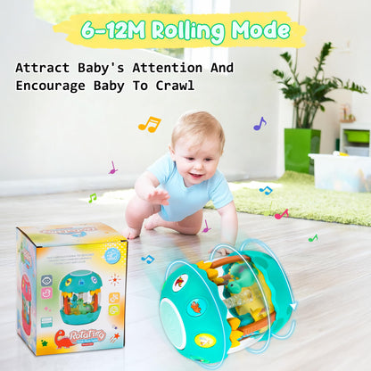 M SANMERSEN Baby Boy Toys 6-12 Months, Dinosaur Rotating Light Up Musical Baby Toys for 0-6 12-18 Months Newborn Infant Crawling Tummy Time Toys, Birthday Easter Gifts for Baby Boys- Green