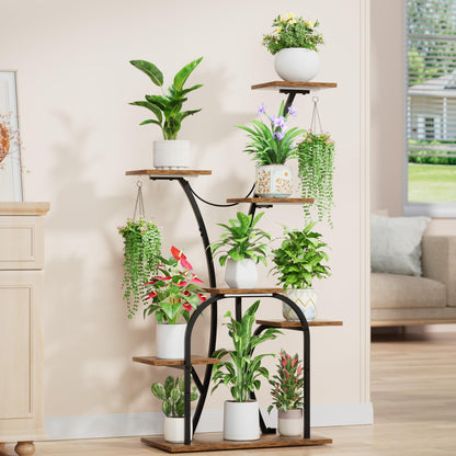 Plant Stand Indoor with Grow Lights, 7 Tiered Plant Shelf Indoor, 50'' Corner Plant Stands for Indoor Plants, Metal Plant Display Shelves Lighted Flower Holder, Plant Rack for Living Room, Black