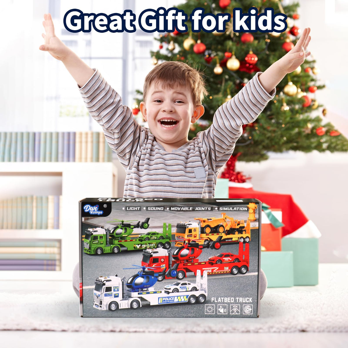 Toddler Boy Toys for Ages 3 4 5 6 7 8 Years Old, 25" Large Construction Carrier Truck Toy Excavator and Dump Truck, Friction Powered Vehicle with Lights & Sounds, Birthday Gift for Boys Girls