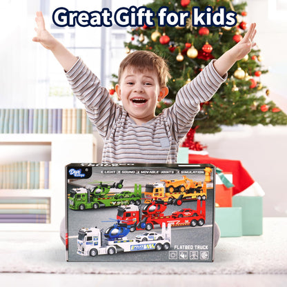 Toddler Boy Toys for Ages 3 4 5 6 7 8 Years Old, 25" Large Construction Carrier Truck Toy Excavator and Dump Truck, Friction Powered Vehicle with Lights & Sounds, Birthday Gift for Boys Girls