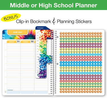 Global Datebooks 2026-2027 Middle & High School Student Planner 7" x 9" - Dated Weekly & Monthly Academic Planner w/Ruler/Bookmark & Stickers, Ideal for Homework, Matrix Style, Triple Stripe